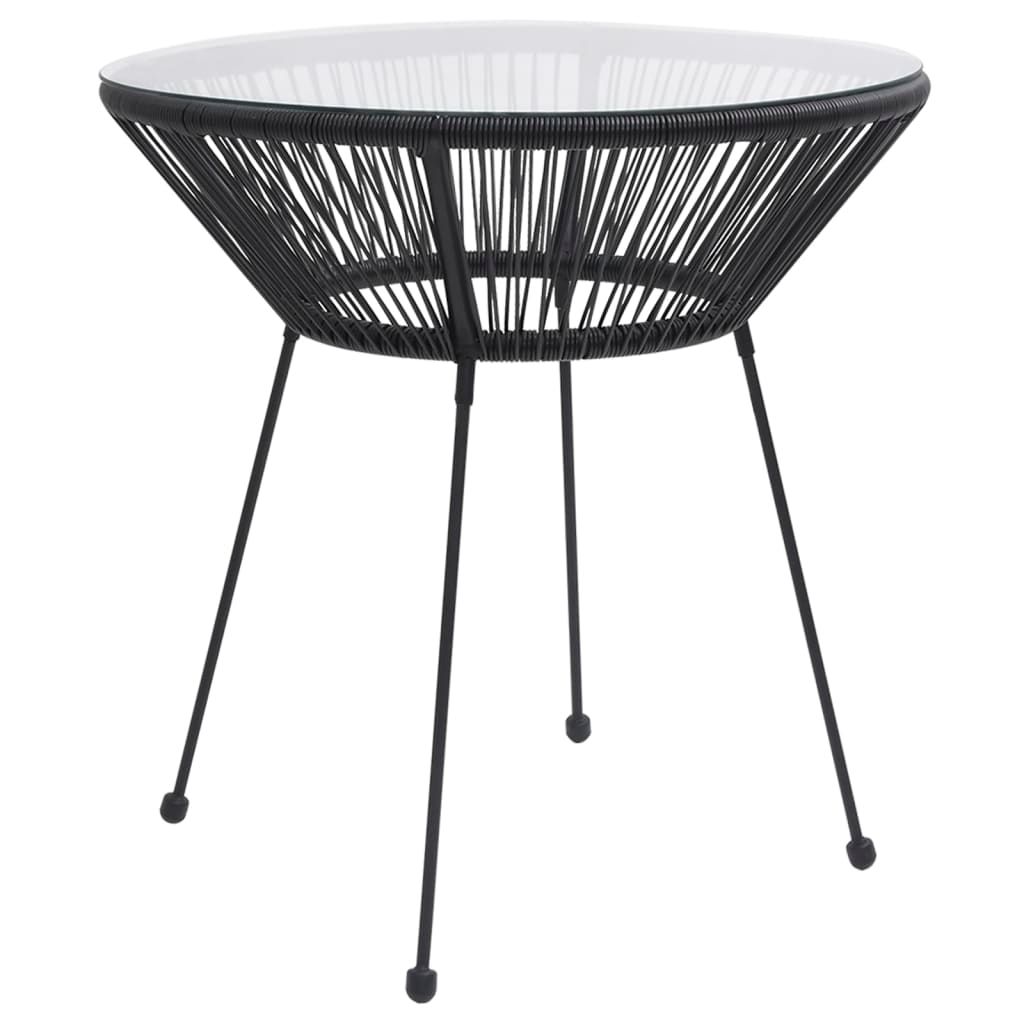 Garden Dining Table Black Ø70x74 cm Rattan and Glass