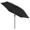 Outdoor Parasol with LED Lights and Steel Pole 300 cm Black