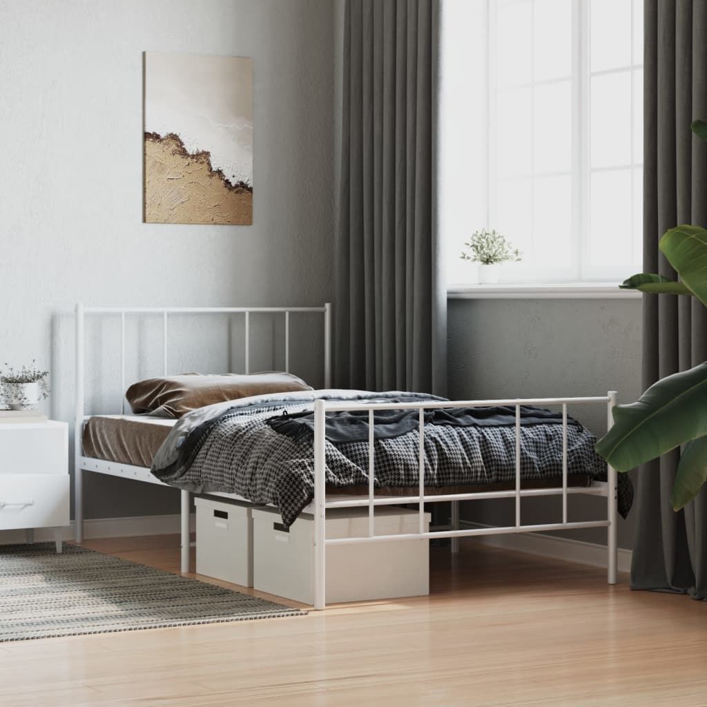 Metal Bed Frame with Headboard and Footboard White 107x203 cm King Single Size