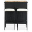 3 Piece Bar Set Poly Rattan Black