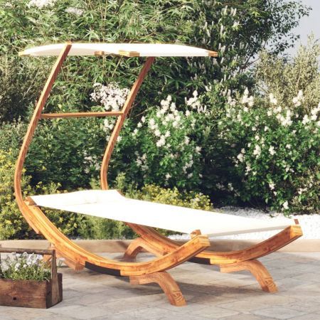 Outdoor Lounge Bed with Canopy 100x190x134 cm Solid Bent Wood Cream