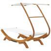 Outdoor Lounge Bed with Canopy 100x190x134 cm Solid Bent Wood Cream