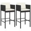 Bar Stools 2 pcs with Cushions Black Poly Rattan