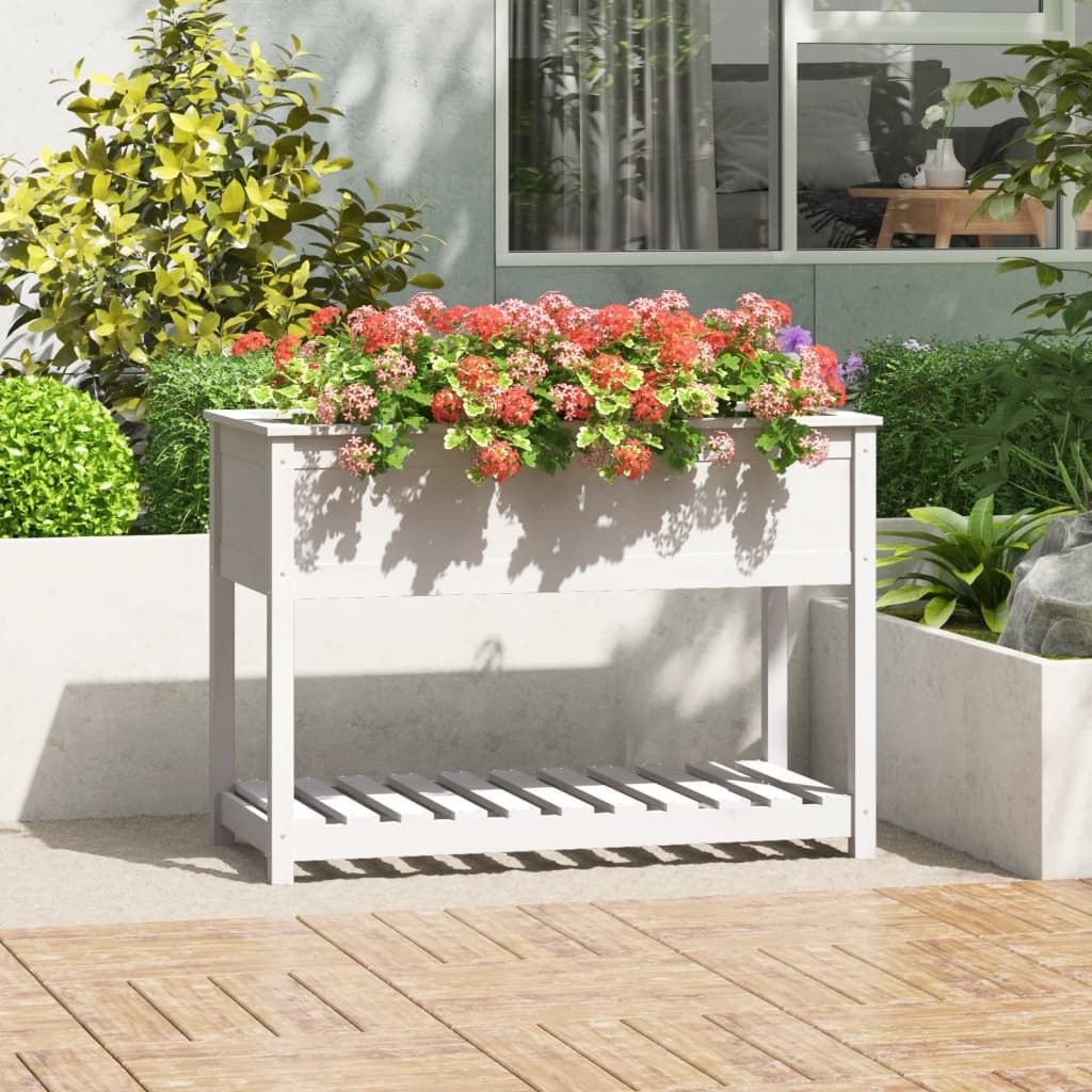 Planter with Shelf White 111.5x54x81 cm Solid Wood Pine