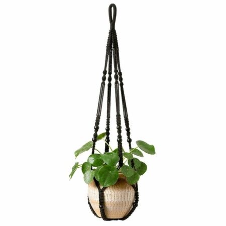 Macrame Plant Hanger Indoor Hanging Planter Basket with Wood Beads Decorative Flower Pot Holder No Tassels for Indoor Outdoor Boho Home Decor 90cm/35Inch,Black,1pcs (POTS NOT Included)