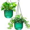 2 Pack Self Watering Hanging Planters Indoor Flower Pots,6.5 Inch Outdoor Hanging Basket,Plant Hanger with 3Hooks Drainage Holes for Garden Home (Emerald)