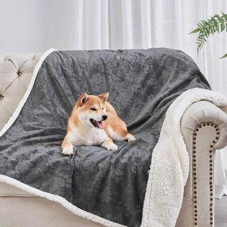 Dog Blankets Waterproof for Small Dogs Cat Blanket Washable Soft Plush Reversible Protector for Bed Couch Car Sofa(50*70cm-Dark Grey)