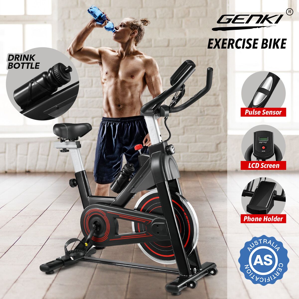 Genki Exercise Bike Indoor Spin Bike Stationary Bike Home Gym Bike with LCD Monitor