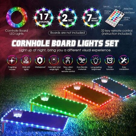 Led Cornhole Lights,Remote Control Cornhole Board Edge And Ring Led ...