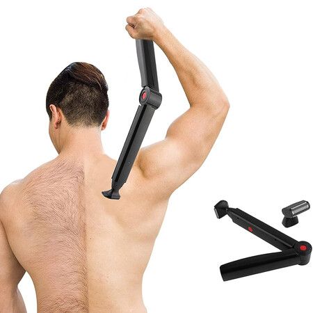 Electric Back Hair Shaver, USB Body Razor with 2 Shock Absorber Flex Heads Better Control and Won't Cut Your Back Like Larger Blades