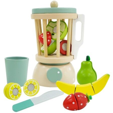 Wooden Juice Blender Toy Sets, 15 Pcs Pretend Play Kitchen Utensils Set, Pretend Cutting Fruits, Mixer Smoothie Maker Toy