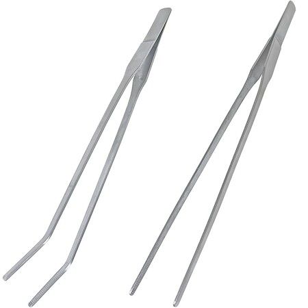 2 Pcs Feeding Tongs,Aquarium Tweezers Stainless Steel Straight and Curved Tweezers Set 27cm/10.6 inches Aquascaping Tools for Hold Worms,Reptiles,Lizards,Bearded Dragon (Silver)