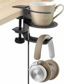 2 in 1 Desk Cup Holder and Headphone Hanger, Anti-Spill Cup Holder for Desk Table in Office and Home (Black)