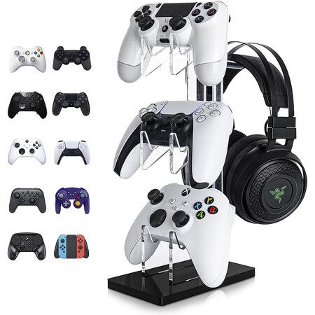Universal 3 Tier Controller Holder and Headset Stand for PS4 PS5 Xbox ONE Switch (Black)