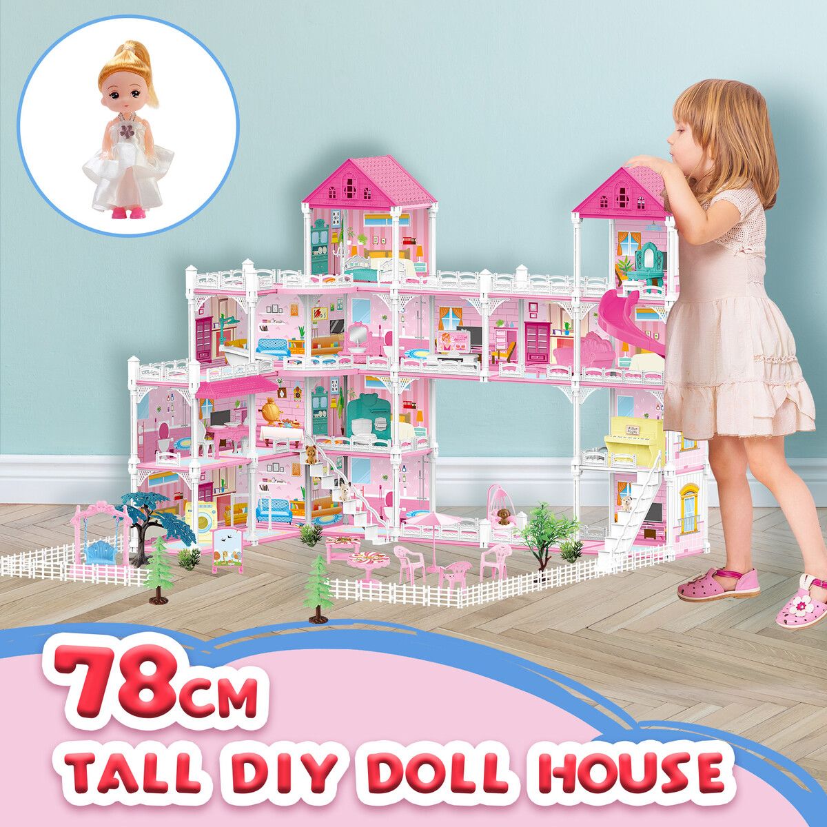 Doll Dream House Playhouse Furniture Princess Castle Toys Plastic Fairy Play Dollhouse Townhouse 15 Rooms 4 Storeys