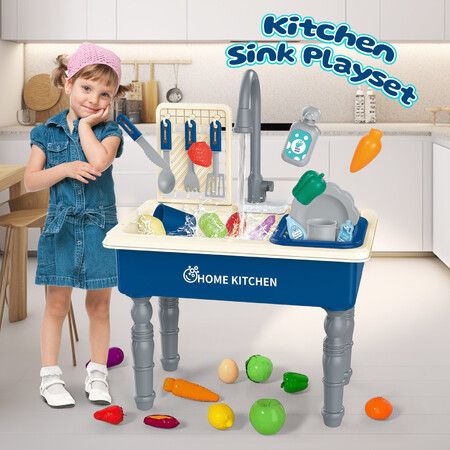 Kids Kitchen Sink Wash Tap Basin Faucet Playset Role Pretend Play Toy Imaginative Simulation Unit Automatic Water Circulation System