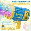 Bubble Gun Rocket Toy Machine Blower Soap Water Maker Launcher Best Gift for Kids Party Birthday LED Light Lithium Blue