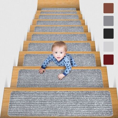 3pcs 76x20cm Non-Slip PVC Carpet Stair Treads for Wooden Steps Non-Skid Safety Rug Slip Resistant  Kids Elders and Pets with Reusable Adhesive