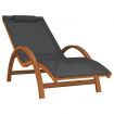 Sun Lounger with Pillow Grey Textilene and Solid Wood Poplar