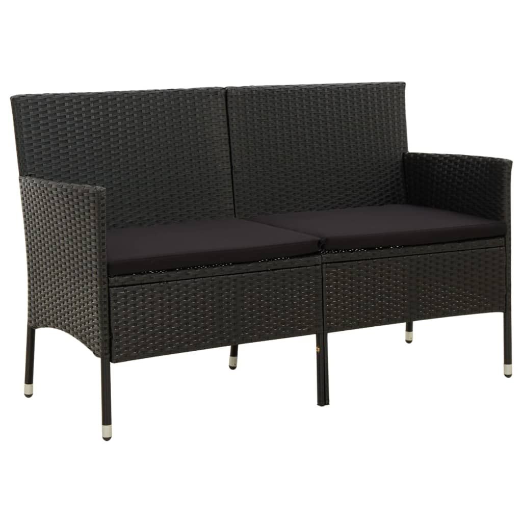 3-Seater Garden Sofa with Cushion Black Poly Rattan