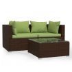 3 Piece Garden Lounge Set with Cushions Brown Poly Rattan