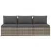 3-Seater Garden Sofa with Cushions Grey Poly Rattan