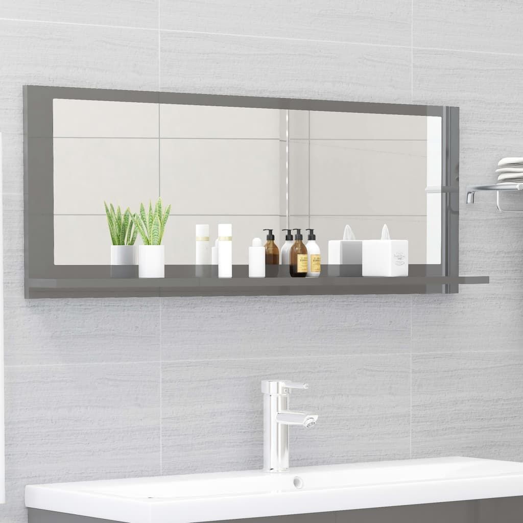 Bathroom Mirror High Gloss Grey 100x10.5x37 cm Engineered Wood