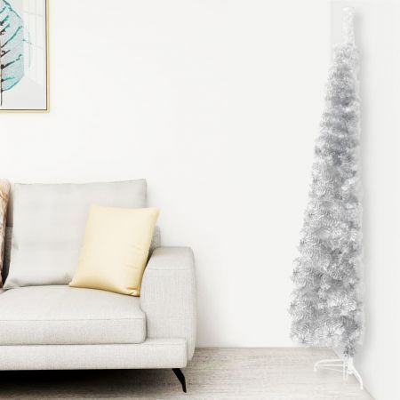 Slim Artificial Half Christmas Tree with Stand Silver 240 cm