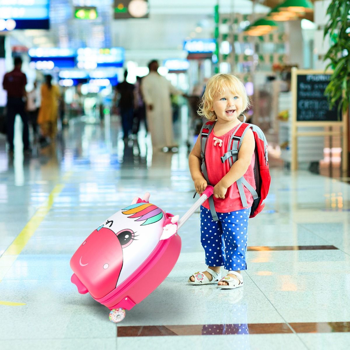 Children's Rolling Suitcase with Light-up Wheels for 3-6 Years