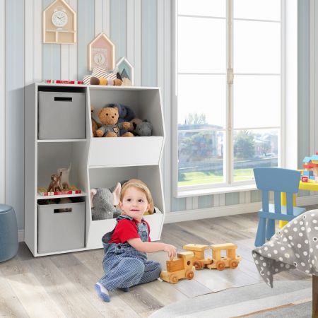 Wooden Kids Toy Storage Organizer with 5 Cubbies & Drawers
