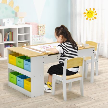 Children Art Activity Table and Chair Set with 6 Canvas Storage Space