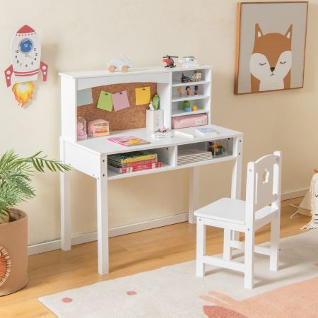 Kids Desk and Chair Set with Solid Wood Legs for 3+ Kids