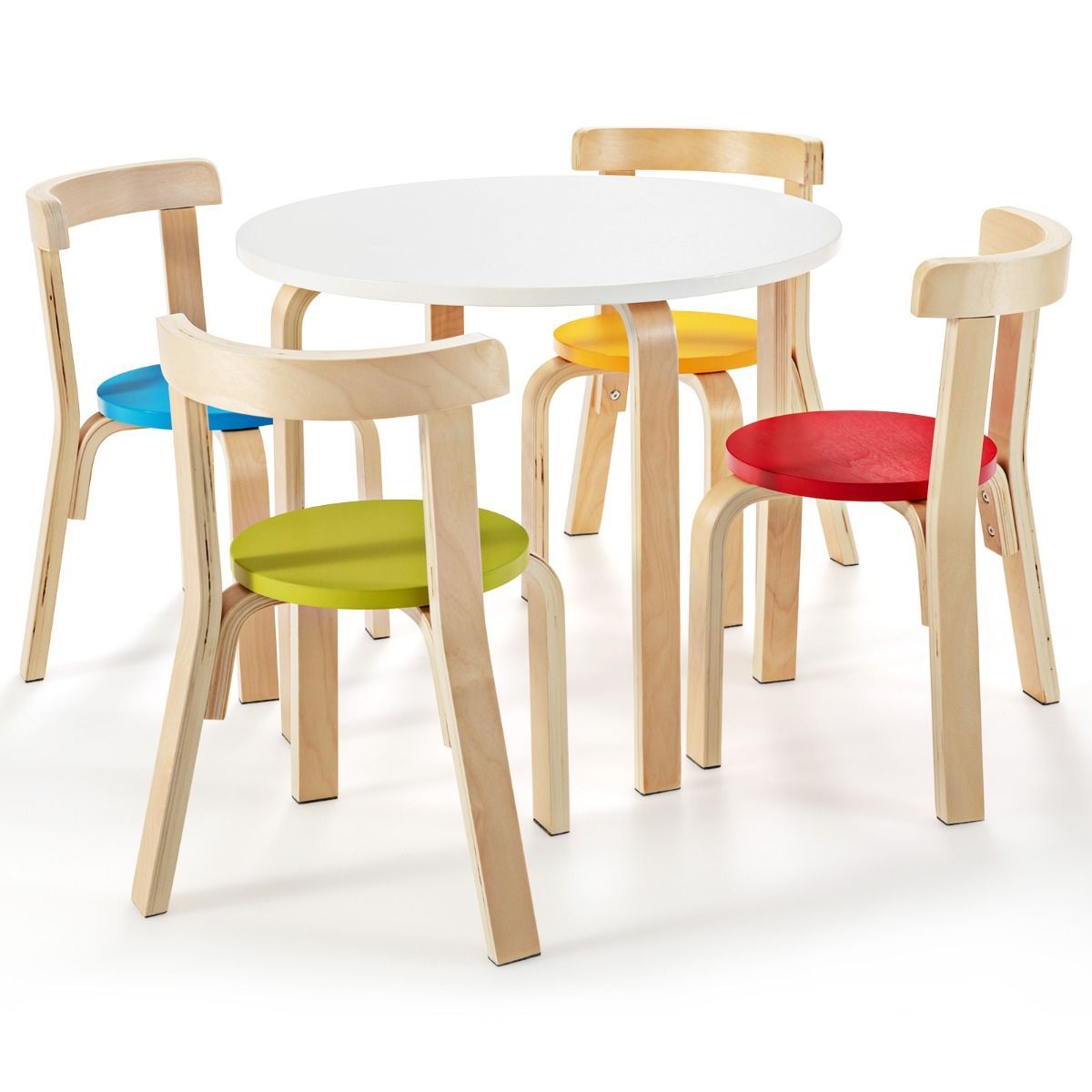 5 Pieces Wooden Kids Table and Chairs for Study & Snack & Play