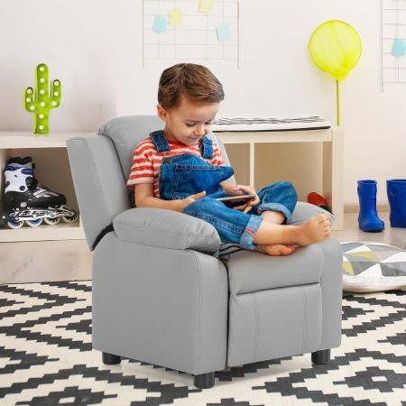 Upholstered Kid Lounge Sofa with Easy Clean PU Cover for Playroom, Living Room, Bedroom Black & Gray