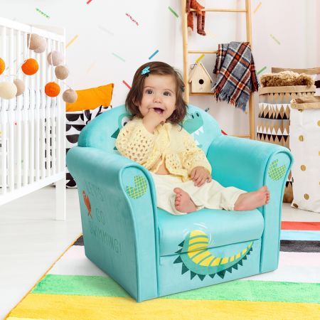 Crocodile Pattern Kids Armchair with Wooden Frame for Baby Room