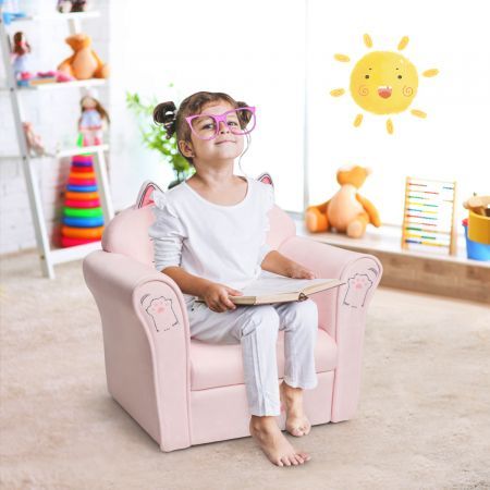 Cat Pattern Kids Armchair with Wooden Frame for Baby Room