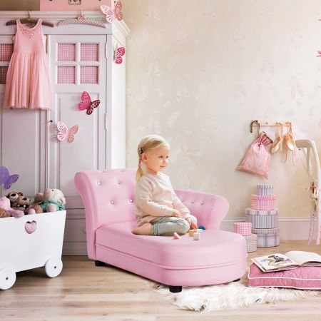 Pink Kids Sofa with PVC Leather and Embedded Crystals