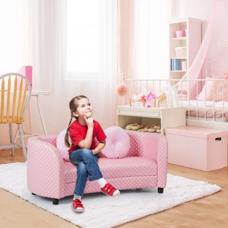 2 Seats Kids Sofa Chair with Two Cloth Pillows for Girls Aged 3-10