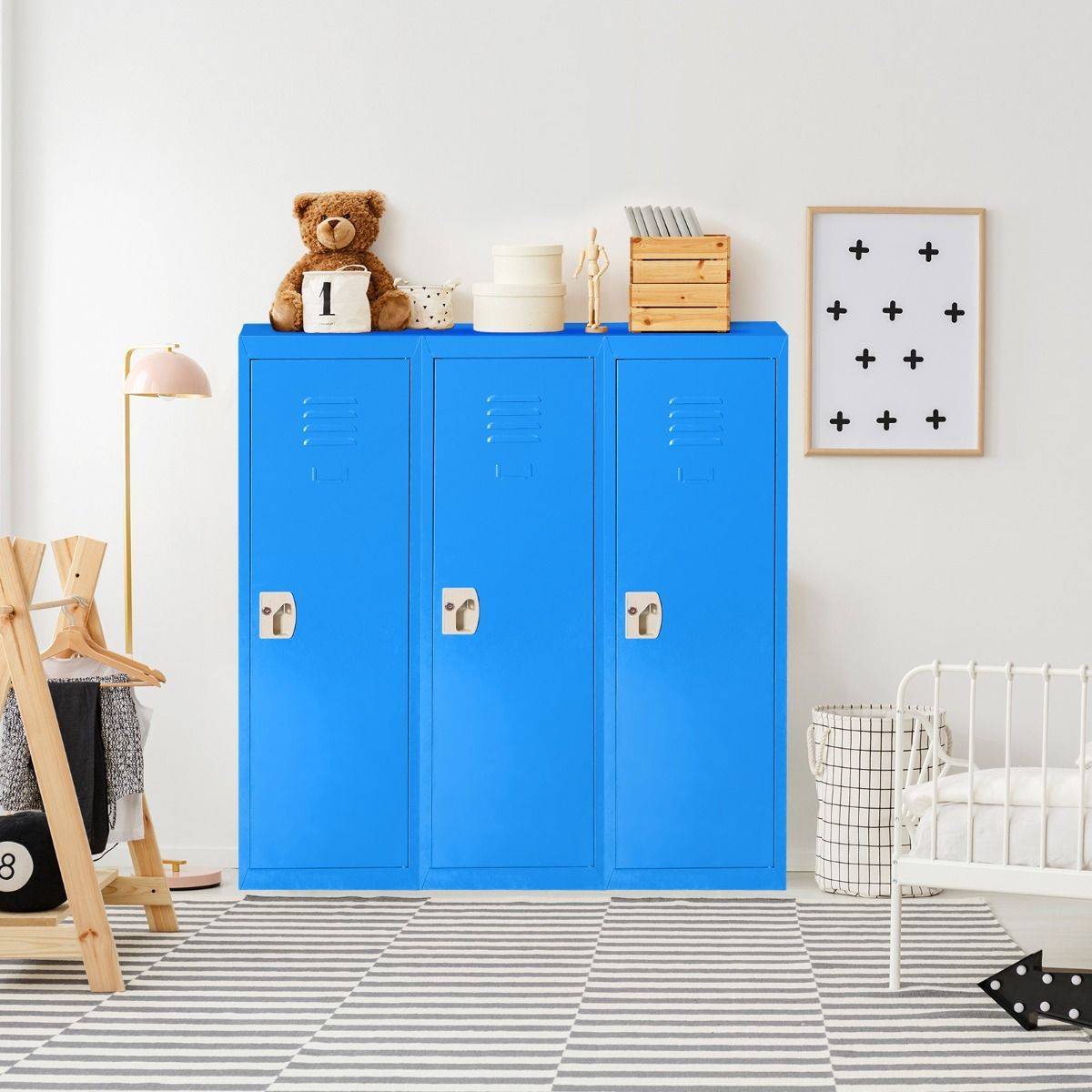 122cm Metal Storage Locker for Kids with Hanging Rod and Shelf