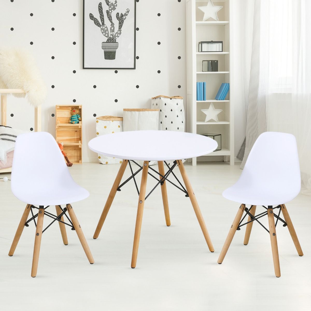 Modern Style 3-Piece Kids Table and 2 Chairs Set for Toddler Children