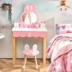 Kids Vanity Table & Chair Set with Rabbit Mirror & Storage Drawer