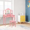 Kids Dressing Table Set with Stool & Mirror for Children Ages 3-7