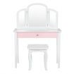 Kids Makeup Table Stool Set with Tri-folding Mirror for Bedroom