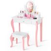 Kids Makeup Table Stool Set with Mirror Drawer for Bedroom