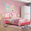 Kids Children Upholstered Platform Toddler Bed with Girl Pattern