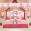 Kids Children Upholstered Platform Toddler Bed with Girl Pattern