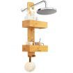 2-Tier Waterproof Bamboo Hanging Shower Caddy with 2 Hooks