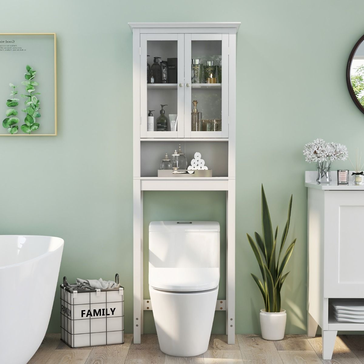 Over The Toilet Storage Cabinet with 2 Doors & Adjustable Shelf