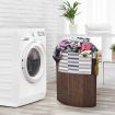 Bamboo Corner Laundry Hamper with Lid & PU Handle for Bedroom/Bathroom