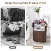 Bamboo Corner Laundry Hamper with Lid & PU Handle for Bedroom/Bathroom